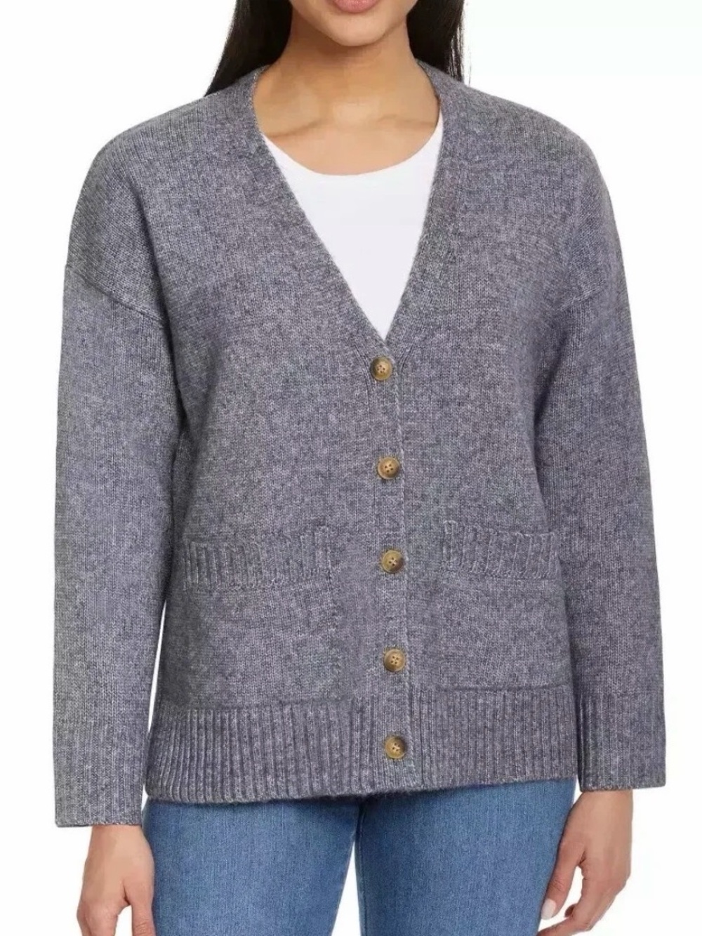 Ella Moss Marled Knit Button Front Cardigan Sweater gray size S